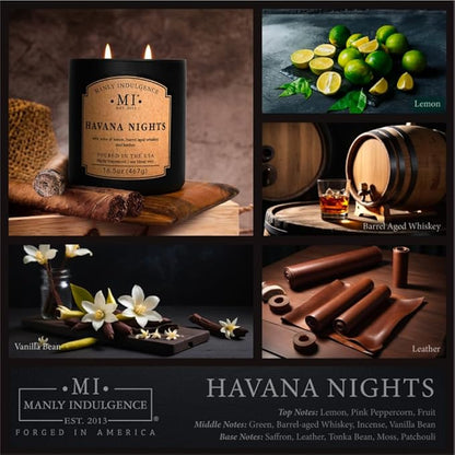 Manly Indulgence Havana Nights Scented Candles for Men, 2 Wick, 16.5 oz, Premium Soy Blend Wax, 60H Burn, Candles for Home Scented - Made in The USA