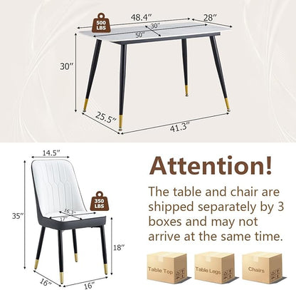 50'' Dining Table Set for 4, Dining Room Sets for 4, Sintered Stone Dining Table Chairs Set of 4, Easy to Assemble，Suitable for Small Spaces