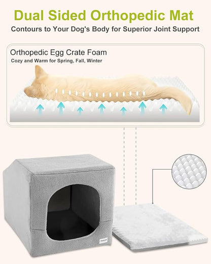 Hovicaed Indoor Dog House Small Sized Dog Tent with Dog Cave Bed 26x20ines | Covered Dog Bed With Washable Removable Cover-Pet Orthopedic Egg-Crate Foam Cushion Sturdy Frame For Inside Dog House