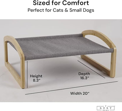 7 Ruby Road Elevated Cat Bed Cot with 2 Washable Covers, Wooden Cat Hammock Bed Chair, Modern Raised Pet Beds & Furniture for Indoor and Large Cats, Kitten, Dog, Puppy and Small Dogs