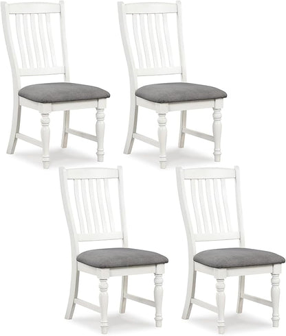Giantex Wood Dining Chairs Set of 4, Farmhouse Kitchen Chairs with Solid Wood Frame, Max Load 355 Lbs, Armless Upholstered Dining Side Chairs with Cushion Seat, Slat Back Dining Room Chair, White