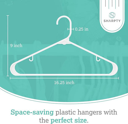 Sharpty Plastic Hangers Clothing Hangers Ideal for Everyday Standard Use (White, 60 Pack)