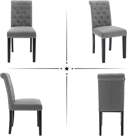 Westice Dining Room Chairs Set of 4 Upholstered Fabric Kitchen Chairs Dining Room Side Chair with Nailhead Trim and Rubber Wood Legs for Small Space Apartment, Gray