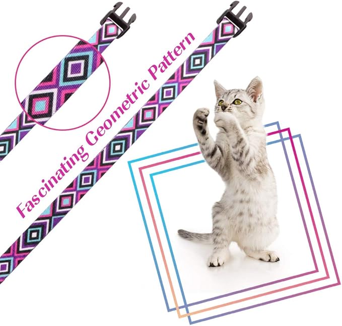 Cat Harness and Leash Set Geometric Pattern Escape Proof Adjustable for Kitty Outdoor Walking(Purple)