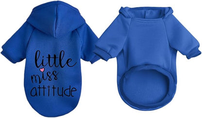 Cat Hoodies for Cats Puppy Pet Clothes Cat Apparel Little Miss Attitude Print Dog Hoodie for Small Medium Dogs Outfits for Kittens(Royal Blue,S)