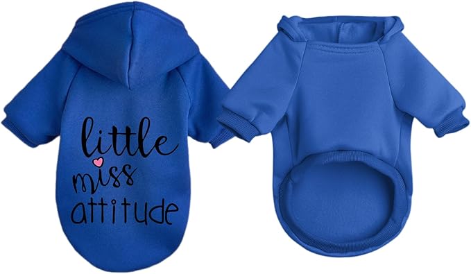 Cat Hoodies for Cats Puppy Pet Clothes Cat Apparel Little Miss Attitude Print Dog Hoodie for Small Medium Dogs Outfits for Kittens(Royal Blue,2XL)