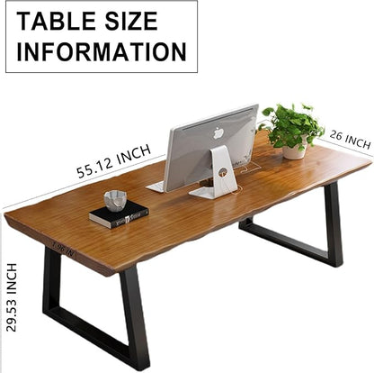Modern Solid Wood Executive Desk – Spacious and Minimalist Home Office Workstation Perfect for Writing and Professional Use (Light Brown, 55.12)