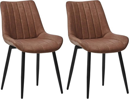 Dining Chairs Set of 2, Faux Leather Modern Linear Design Dining Chair with Metal Legs, 16.9" Seat Width Chair for Kitchen, Lounge, Reception Room, Restaurant, Commercial (Brown)