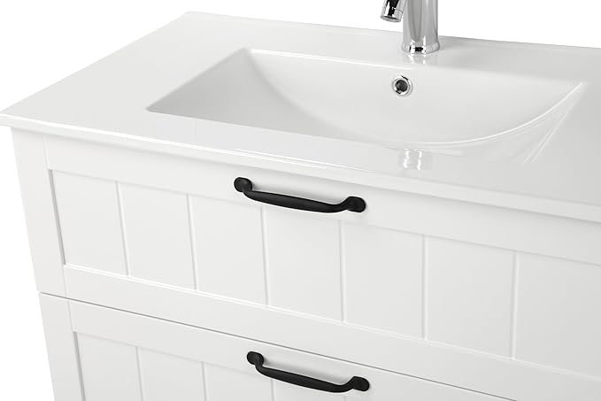 Goujxcy 31.5" Wall Mounted Bathroom Vanity with Sink, Modern Floating Bathroom Cabinet with Ceramic Sink & Double Drawers, Wood Hanging Bath Room Cabinet with Soft-Close System (White)