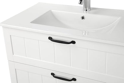 Goujxcy 31.5" Wall Mounted Bathroom Vanity with Sink, Modern Floating Bathroom Cabinet with Ceramic Sink & Double Drawers, Wood Hanging Bath Room Cabinet with Soft-Close System (White)