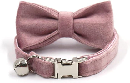 Personalized Cat Collar with Bells,Velvet Customized Small Cat Collar with Name Tag,Pet Collar with Name Phone Number Engraved ID Tags for Boy and Girl Kitten Cats (Champagne Powder)