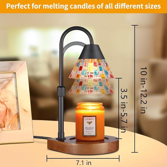 Dimmable Candle Warmer Lamp with Timer, Electric Wax Melt Warmer for Scented Jar Candles Adjustable Height Mothers Day Birthday Gifts for Women Mom Grandma, Home Offices Decor Light(Mosaic Glass)