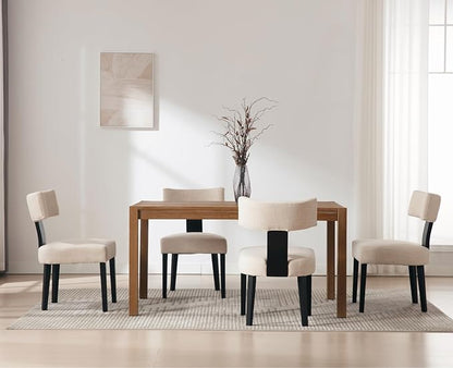 Modern Upholstered Dining Chairs Set of 4, Mid Back, Farmhouse Beige Dining Room & Kitchen Chairs, Black Wood Armless Side Chair for Living Room/Home Office/Reception