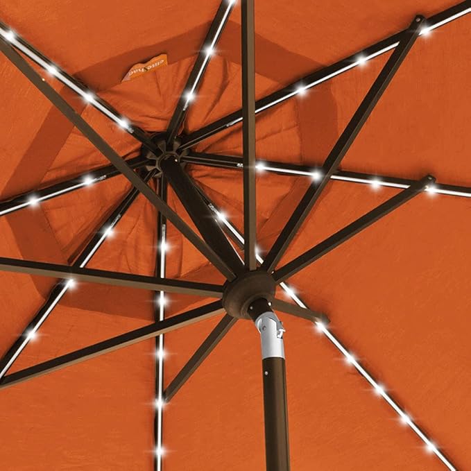EliteShade USA 10-Year-Non-Fading Solar 9ft 3 Tiers Market Umbrella with 80 LED Lights Patio Umbrellas Outdoor Table with Ventilation,Rust