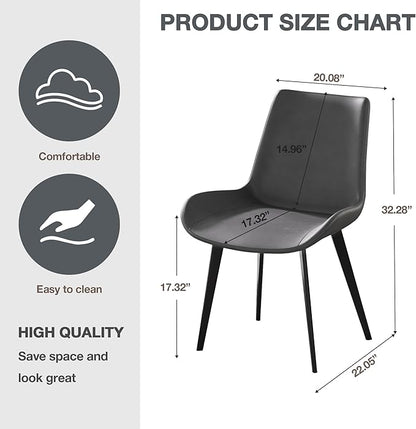 Modern Dining Chairs Set of 2, Upholstered Faux Leather Cushion Seat and Sturdy Metal Legs for Restaurant, Living Room, Brown