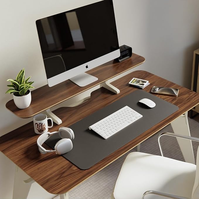 Hoek Folding Desk Bundle, 47.5" x 23", Compact Workstation with Monitor Shelf, Under Shelf, Hook, Quick One-Click Assembly, Portable Home Office Table for Small Spaces and Modern Living (Walnut/Black)