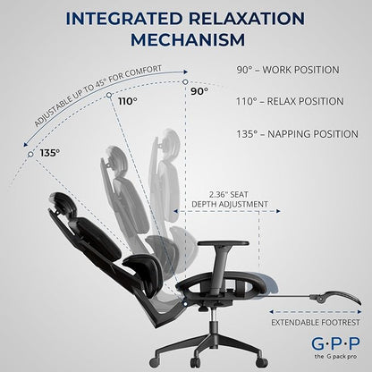 Mesh Office Chair – Ergonomic Office Chair with 4-Level Adjustable Lumbar Support, Headrest, 3D Armrest & Footrest – Holds Up to 290lbs (G-Howk-Pro -1)