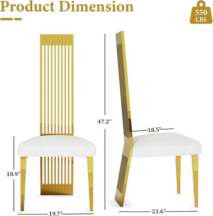 White and Gold Dining Chairs Set of 10, Upholstered Dining Room Chairs, Modern Luxury Chairs with High Back and Polished Gold Metal Legs for Kitchen/Living Room/Restaurant