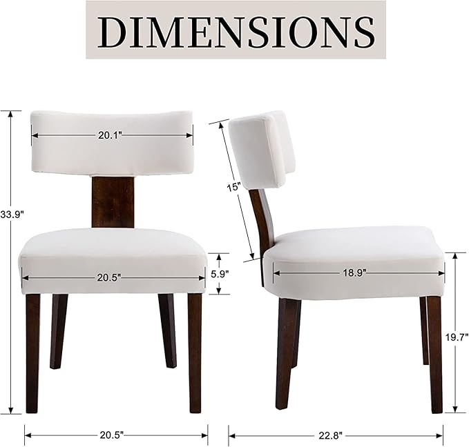 Upholstered Dining Chairs Set of 2, Modern Wooden Kitchen Chairs Fabric Side Dining Room Chair Farmhouse Dinner Chair for Kitchen Dining Room, Cream