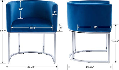 Velvet Dining Chairs Set of 4 Modern Barrel Arm Chairs with Chrome Metal Frame, Upholstered Kitchen Chairs 18.5" Wide Accent Chairs for Living Room Dining Room Restaurant, Blue
