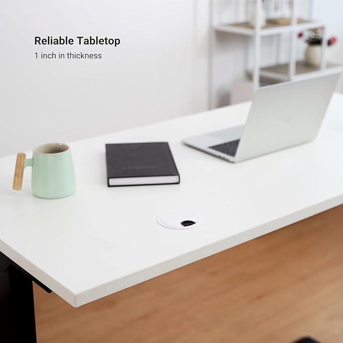 Progressive Desk Stand Up Electric Standing Desk, Compact Home Office Table, White Frame and Gray Oak MDF Tabletop Prime Ryzer 42" x 24"