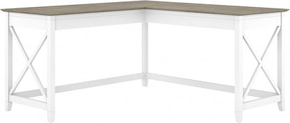 Bush Furniture Key West Modern Farmhouse L-Shaped Desk L Desk for Home Office in Pure White and Shiplap Gray 60W Corner Desk