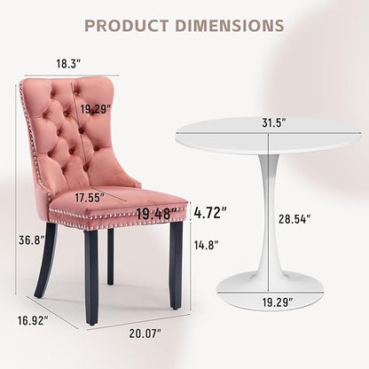 SoarFlash Kitchen Table and Chairs for 2, 31.5" Dining Table Set for 2 with Velvet Upholstered Chairs, 3 Piece Round Kitchen Table Set, Dining Room Table Set for Small Space, Apartment, Pink/White