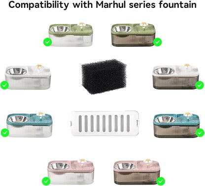 Marchul Cat Water Fountain Replacement Filters and Replacement Pre-Filter Sponges Set,14 Pack (7+7)