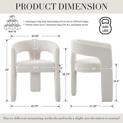 Modern Chenille Dining Chairs Set of 6, Upholstered Barrel Chairs with Arms Comfy Accent Side Chairs for Living Room/Dining Room/Reception, Beige