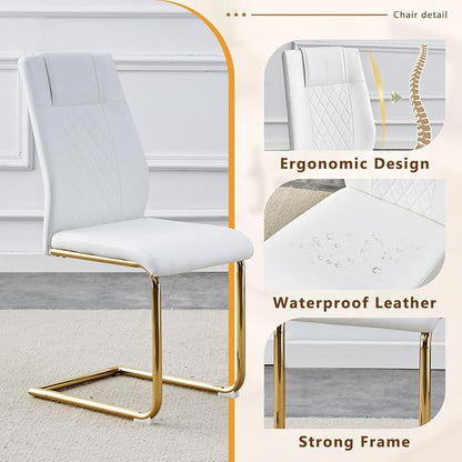 63'' Glass Dining Table Set for 6, Kitchen Table Chairs Set of 6, Clear Glass Dining Table with Black unique design Leg and Gold Metal Base, 6 PU Dining Chairs with Metal Legs, Living Room, Kitchen.