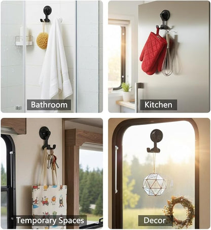 2-Pack Razor Holder for Shower with Suction Cup - Vacuum Wreath Hanger for Door, Wall, or Window, No Drill Adhesive Hook for Bathroom, Kitchen, Hotel - Black
