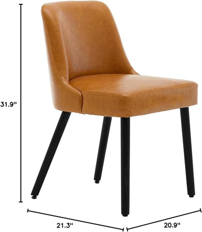 MINCETA Dining Chair,Morden Wood Leg Upholstered Kitchen Chair Set of 2,PU in Brown