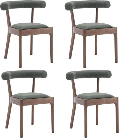 Kmax Dining Room Chairs Mid-Century Modern PU Kitchen Chairs with Natural Walnut Finished Frame, PU Curved Back, Set of 4, Green