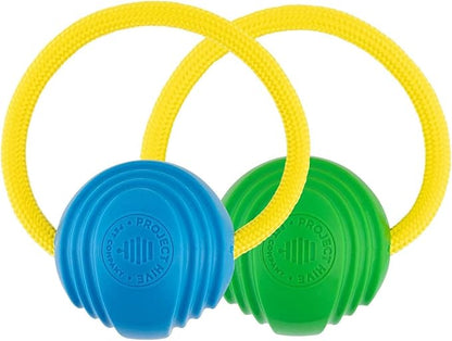 Project Hive Interactive Dog Toys - Set of 2 Looped Balls - Compatible with Hive Zoomer Dog Ball Thrower - Perfect for Fetch and Tug Play - Green and Blue