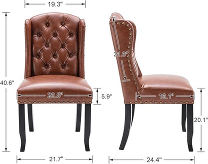 DUOMAY Modern Tufted Dining Chairs Set of 8, PU Leather Upholstered Dining Room Chairs Armless Guest Side Chair for Kitchen Dining Room, Wingback Accent Chairs with Solid Wood, Brown