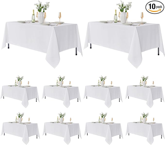 Fitable 10 Pack Rectangle Tablecloths: Stain Resistant Wrinkle Free Fabric Table Clothes, Washable Reusable Polyester Table Covers for Wedding Party Birthday Banquet Reception(White, 70x120 Inch)