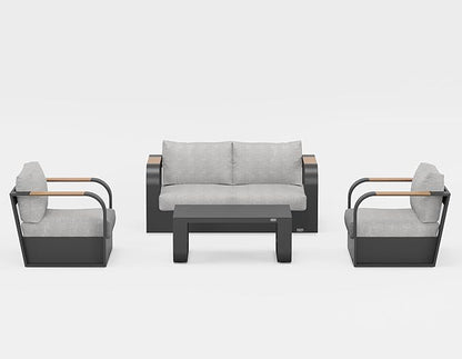 EAST OAK 4-Piece Patio Furniture Set, Modern Outdoor Conversation Set with Aluminum Frame, Deep Seating Loveseat & Coffee Table, All-Weather Patio Sofa Set for Porch, Balcony, Backyard - Dark Grey