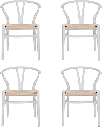 Tomile Wishbone Chair Y Chair, Wooden Dining Chairs Set of 4, Mid Century Modern Chairs with Arms, Solid Wood Weave Seat Kitchen & Dining Room Chairs (Ash Wood - White)