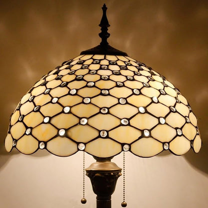 WERFACTORY Tiffany Floor Lamp Cream Amber Stained Glass Bead Standing Reading Light 16X16X64 Inches Antique Pole Corner Lamp Decor Bedroom Living Room Home Office S005 Series