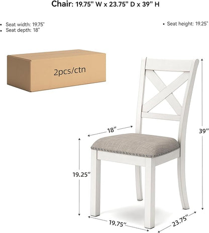 Signature Design by Ashley Robbinsdale Casual Upholstered Solid Wood Dining Chair with Nailhead Trim, Set of 2, White & Light Gray