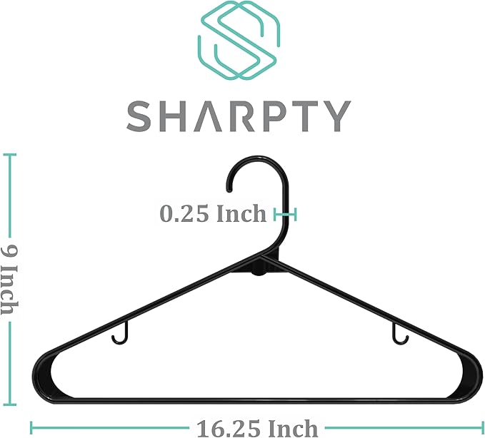 Sharpty Plastic Hangers Clothes Hangers for Clothing, Closet, Coats & Shirts - Durable, Thick, Tough & Space Saving - for Everyday Standard Use, Room Essentials & Basics - 60 Pack - Black