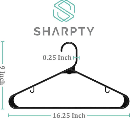 Sharpty Plastic Hangers Clothes Hangers for Clothing, Closet, Coats & Shirts - Durable, Thick, Tough & Space Saving - for Everyday Standard Use, Room Essentials & Basics - 60 Pack - Black
