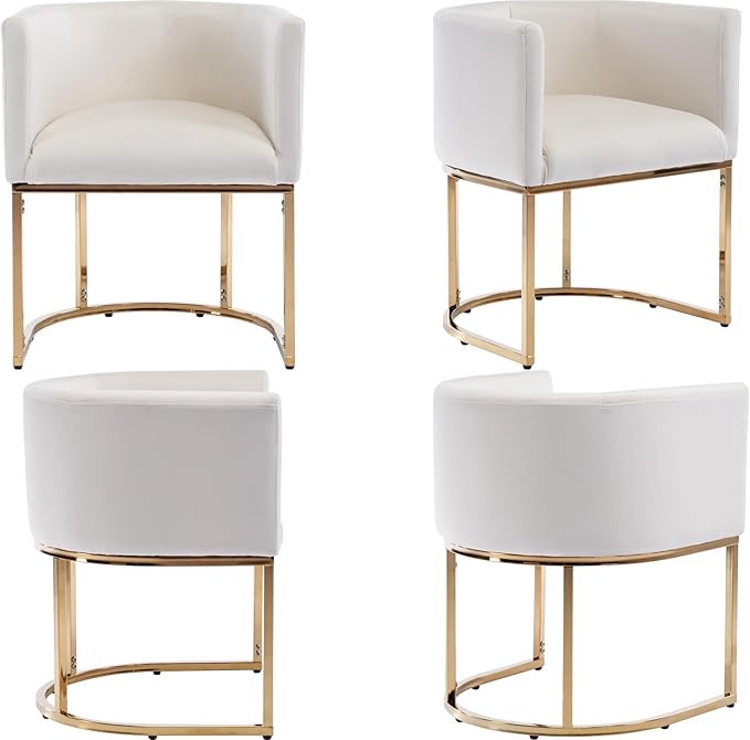 Bestan Velvet Dining Chair Set of 2 Modern Barrel Arm Chairs with Golden Frame, Upholstered Kitchen Accent Chairs 18.5" Wide for Living Room Dining Room Restaurant, Beige