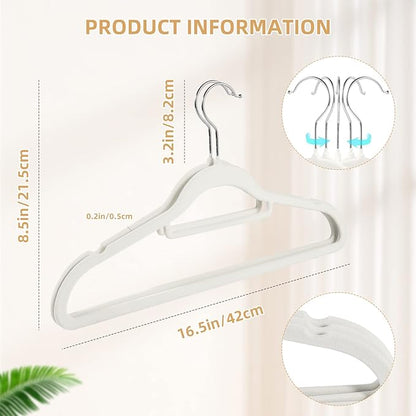 Velvet Clothing Hangers Non-Slip White Suit Hanger Space Saving Clothes Hanger Heavy Duty Adult Hanger Hangers with 360°Swivel Hook 20 Pack