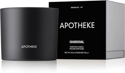 Apotheke 3-Wick Scented Candles for Home, Charcoal - 26 oz Soy Wax Jar Candle Gift for Women - Long-Lasting Fragrance with Perfume-Grade Essential Oils - Cedarwood, Sandalwood, Oud & Amber