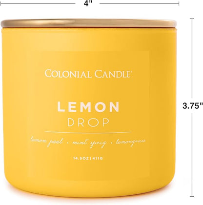 Colonial Candle Lemon Drop Scented Jar Candle, Pop of Color Collection, 3 Wick, 14.5 oz - Up to 60 Hours Burn