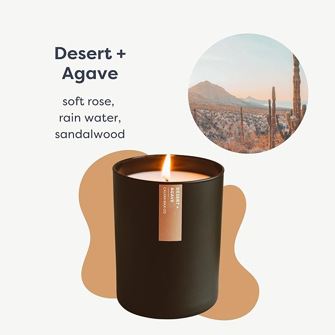 Calyan Wax Co. Desert & Agave Scented Candle - 75 Hour Burn - Luxury Non Toxic Soy Wax Candles - Long Lasting Black Tumbler Jar Candle for Home - 10.2oz
