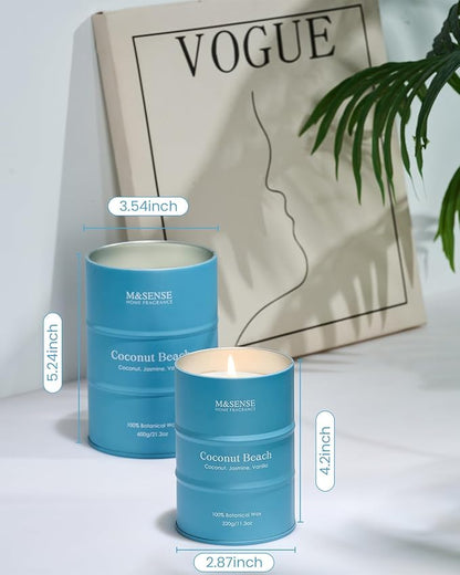 M&SENSE Coconut Beach Scented Candles Large Summer Candle, Natural Soy Candles 21.2oz Beach Candle,Aromatherapy Candle for Stress Relief Meditation Relaxing