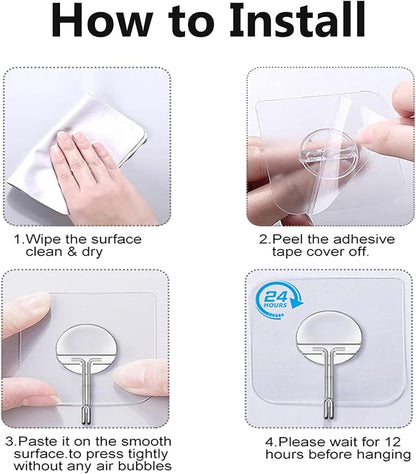 Adhesive Hooks for Hanging Heavy Duty Wall Hooks Self Adhesive Towel Coat Hooks Waterproof Transparent Hook for Bathroom Shower Kitchen Keys Door Outdoor Home Improvement Utility Hook 12 Pack