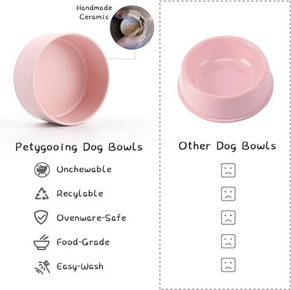 Petygooing Pink Elevated/Raised Ceramic Dog Bowl for Medium and Large Breeds, Dog Food Water Dish with Stand,Pet Feeding Bowl with Anti Slip Rubber Large Dogs(1800ml 7.6 Cups)